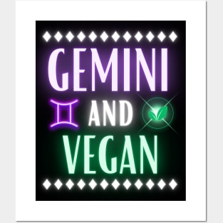 Gemini and Vegan Retro Style Neon Posters and Art